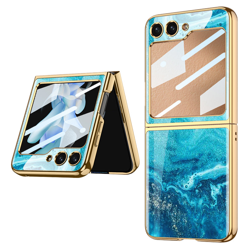 GKK Shockproof Case for Samsung Galaxy Z Flip5 5G Pattern Printing Hard PC Phone Cover with Tempered Glass Film GKK Shockproof Case for Samsung Galaxy Z Flip5 5G Pattern Printing Hard PC Phone Cover with Tempered Glass Film